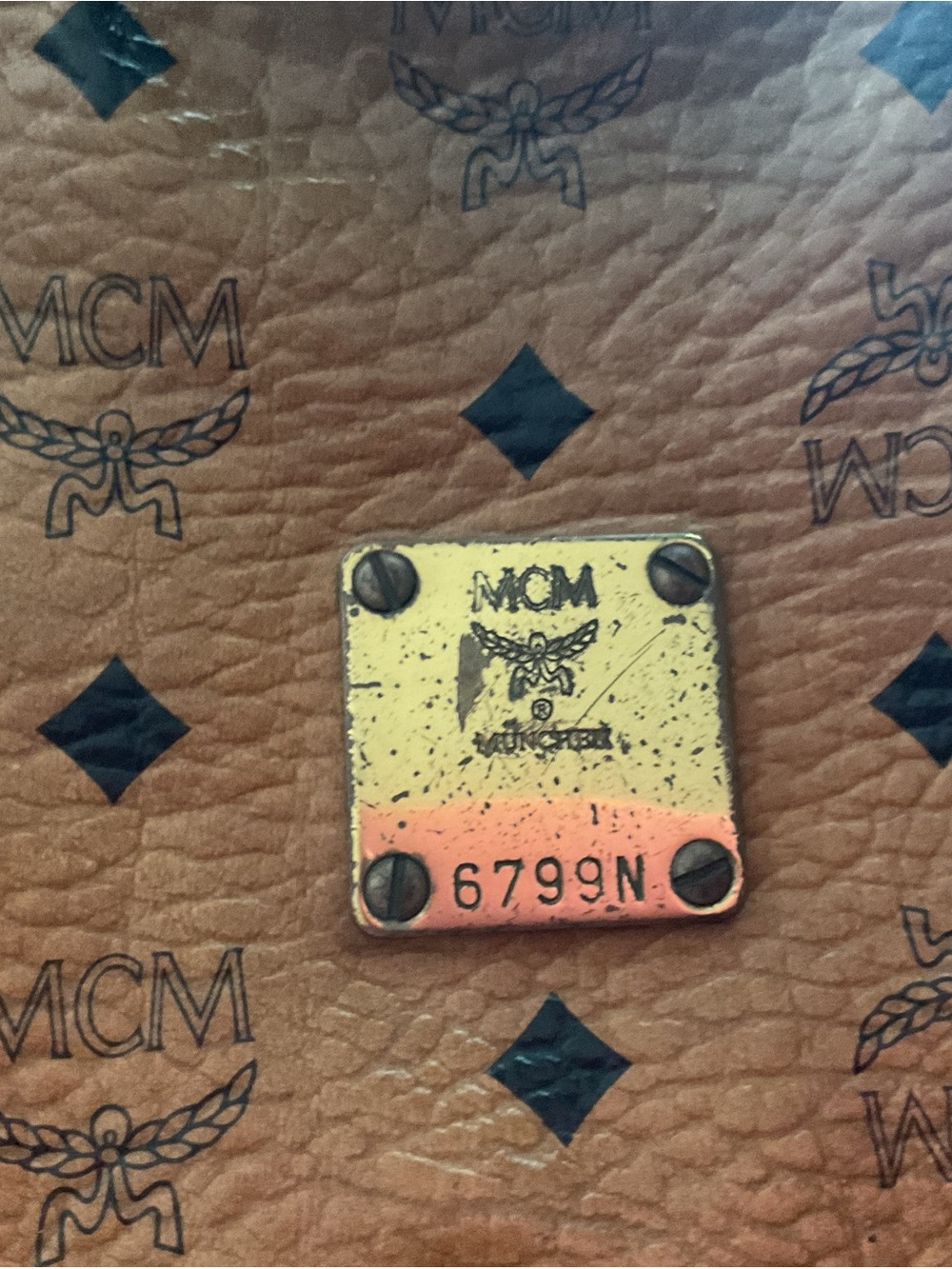 MCM Cognac Brown Visetos Monogram Zip Pouch with Gold Plate - Picture 2 of 10